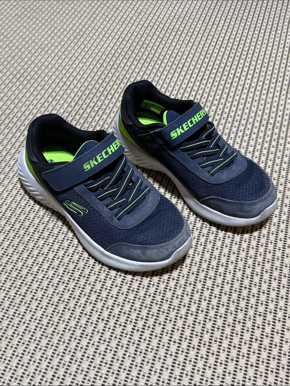 Skechers Navy with Neon Green Accent Boys Athletic Shoes